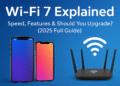 Wi-Fi 7 technology concept showing high-speed wireless internet connection with modern devices