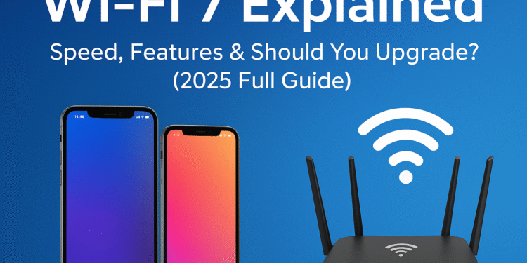 Wi-Fi 7 technology concept showing high-speed wireless internet connection with modern devices