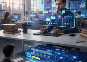AI productivity apps for 2026 displayed on a smartphone and laptop interface