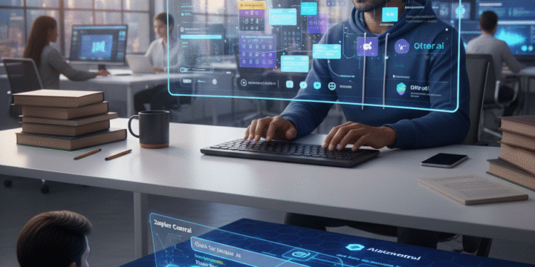 AI productivity apps for 2026 displayed on a smartphone and laptop interface