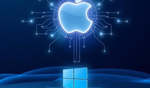 Step-by-step guide showing how to use Apple Intelligence on Windows PC in 2026 through screen mirroring method with iPhone connected via USB cable