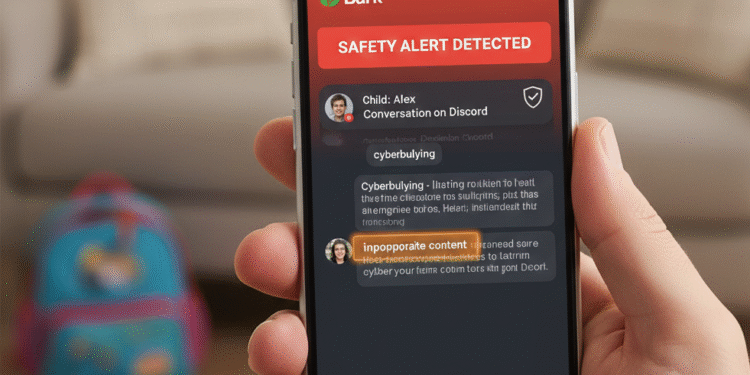 Bark parental control app monitoring social media activity and detecting cyberbullying for teens.