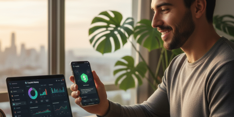 AI-powered Copilot Money interface categorizing transactions and predicting expenses on iOS in 2026.