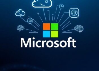 A visual representation of Microsoft's AI transformation, showing the modern Microsoft logo integrated with cloud technology and artificial intelligence neural networks.