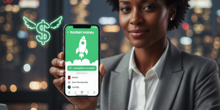 AI-powered dashboard showing Rocket Money tracking subscriptions and monthly expenses in 2026.