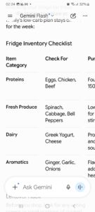 Screenshot of phone personal grocery list as per family size and food item. 