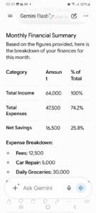 Screenshot of phone on personal income and expenses. 