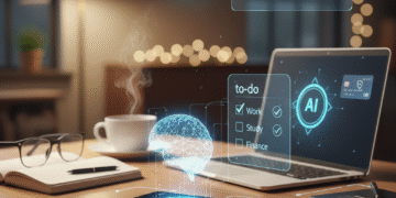 How to use artificial intelligence in daily life illustration with smartphone and AI apps